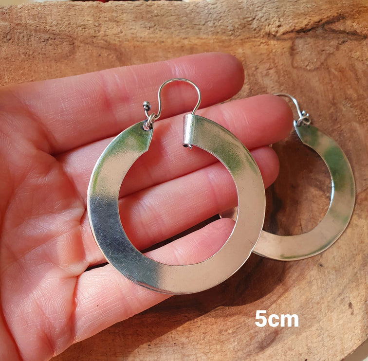 Wide Flat Silver Hoops / Funky Silver Hoop Earrings / Ethnic Boho Classic XL Bohemian Chic Gold Gypsy Spiral Hippie Hiphop Festival