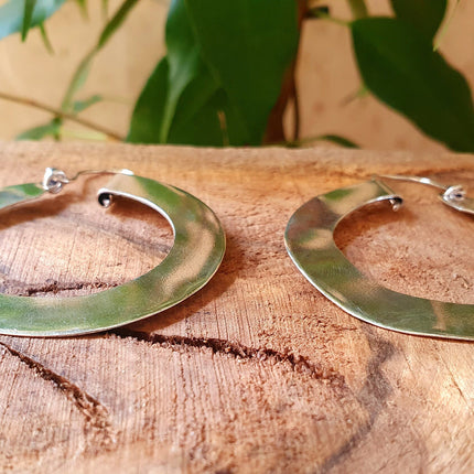 Wide Flat Silver Hoops / Funky Silver Hoop Earrings / Ethnic Boho Classic XL Bohemian Chic Gold Gypsy Spiral Hippie Hiphop Festival