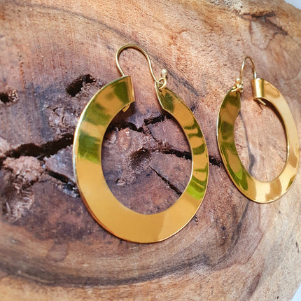 Wide Flat Gold Hoops / Funky Gold Hoop Earrings / Ethnic Boho Classic XL Bohemian Chic Gold Gypsy Spiral Hippie Hiphop Festival