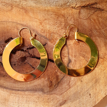 Wide Flat Gold Hoops / Funky Gold Hoop Earrings / Ethnic Boho Classic XL Bohemian Chic Gold Gypsy Spiral Hippie Hiphop Festival