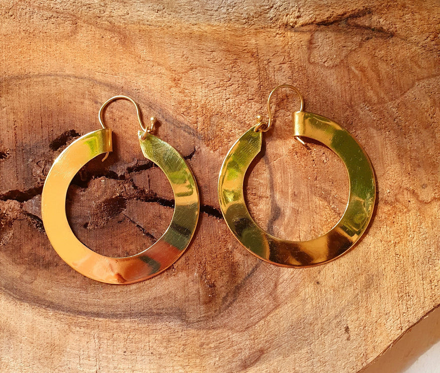 Wide Flat Gold Hoops / Funky Gold Hoop Earrings / Ethnic Boho Classic XL Bohemian Chic Gold Gypsy Spiral Hippie Hiphop Festival