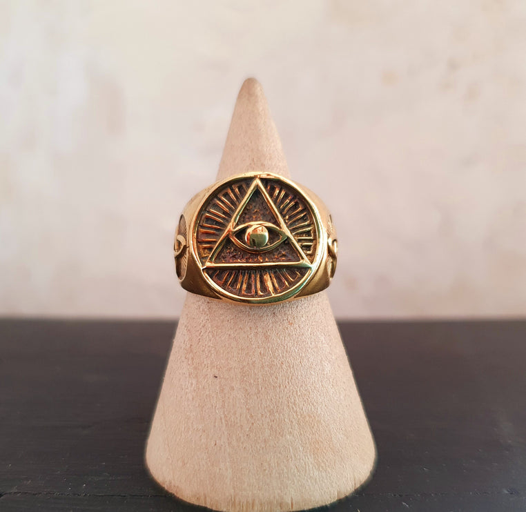 Golden Eye of Providence Ring / Mens Ring / Illuminati / Signet Ring / Third Eye / Boho / Ethnic / Rustic / Gypsy / Psy / Thumb / Psy