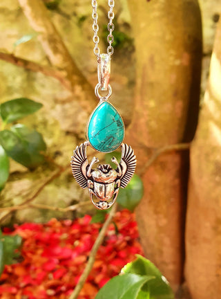 Silver Scarab Necklace / Turquoise / Talisman / Third Eye / Hypoallergenic / Boho / Inca / Ethnic / Illuminati