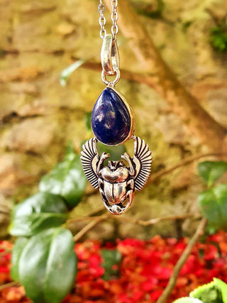 Silver Scarab Necklace / Lapis Lazuli / Talisman / Third Eye / Hypoallergenic / Boho / Inca / Ethnic / Illuminati