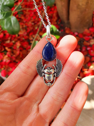 Silver Scarab Necklace / Lapis Lazuli / Talisman / Third Eye / Hypoallergenic / Boho / Inca / Ethnic / Illuminati