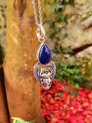 Silver Scarab Necklace / Lapis Lazuli / Talisman / Third Eye / Hypoallergenic / Boho / Inca / Ethnic / Illuminati