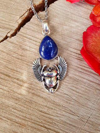 Silver Scarab Necklace / Lapis Lazuli / Talisman / Third Eye / Hypoallergenic / Boho / Inca / Ethnic / Illuminati