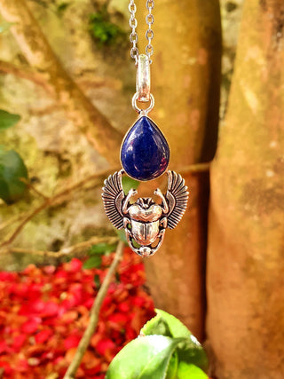 Silver Scarab Necklace / Lapis Lazuli / Talisman / Third Eye / Hypoallergenic / Boho / Inca / Ethnic / Illuminati
