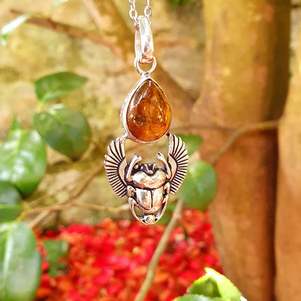 Tiger Eye Silver Necklace Scarab / Talisman / Third Eye / Hypoallergenic / Boho / Inca / Ethnic / Illuminati