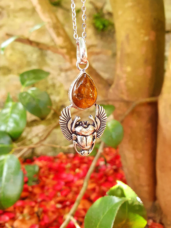 Tiger Eye Silver Necklace Scarab / Talisman / Third Eye / Hypoallergenic / Boho / Inca / Ethnic / Illuminati