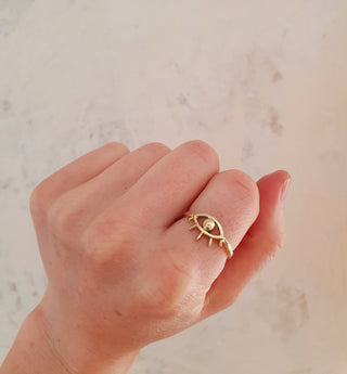 Eye of Protection Brass Ring, Boho Eye Ring, Kaali Boutique Boho Jewellery