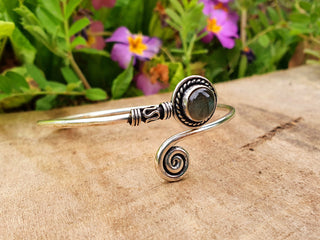 Silver Bracelet & Labradorite / Brass / Adjustable / Spiral / Ethnic / Rustic / Bohemian / Boho /