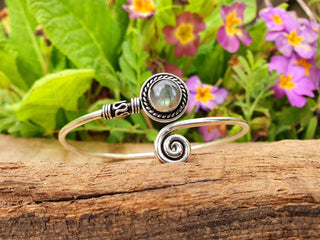 Silver Bracelet & Labradorite / Brass / Adjustable / Spiral / Ethnic / Rustic / Bohemian / Boho /