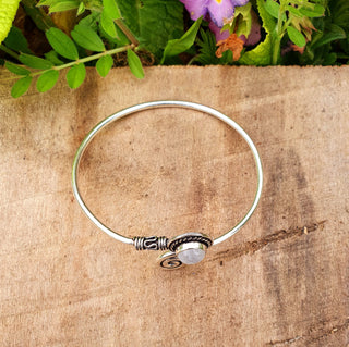 Silver Bracelet & Moonstone / Brass / Adjustable / Spiral / Ethnic / Rustic / Bohemian / Boho /