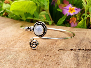 Silver Bracelet & Moonstone / Brass / Adjustable / Spiral / Ethnic / Rustic / Bohemian / Boho /