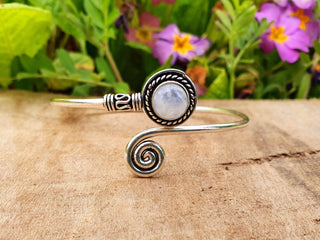 Silver Bracelet & Moonstone / Brass / Adjustable / Spiral / Ethnic / Rustic / Bohemian / Boho /