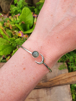 Silver Moon Bracelet / Bangle / Labradorite / Boho / Hippie / Gypsy / Galaxy / Solar System / 