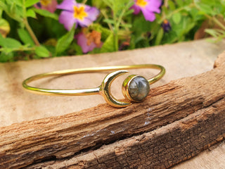 Labradorite Gold Moon Bracelet / Brass / Bangle / Galaxy / Solar System / Planets / Boho / Adjustable / Hippie / Chic / Sun 