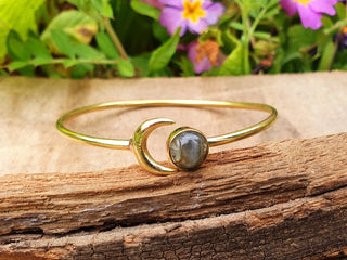 Labradorite Gold Moon Bracelet / Brass / Bangle / Galaxy / Solar System / Planets / Boho / Adjustable / Hippie / Chic / Sun 
