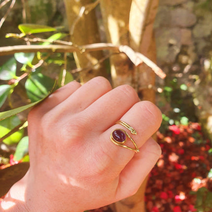 Ethnic style Brass & Amethyst Ring / Adjustable / Boho / Bohemian / Psy / Rustic / Tribal / Gypsy / Festival / Healing / Festival