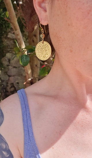 Amethyst Hammered Brass Dangle Earrings, Statement Dangle Earrings, Unique Pendant Earrings