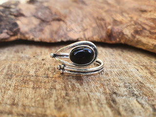 Ethnic style Silver & Black Onyx Ring / Adjustable / Boho / Bohemian / Psy / Rustic / Tribal / Gypsy / Festival / Healing / Festival