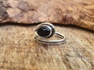 Ethnic style Silver & Black Onyx Ring / Adjustable / Boho / Bohemian / Psy / Rustic / Tribal / Gypsy / Festival / Healing / Festival