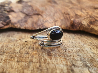 Ethnic style Silver & Black Onyx Ring / Adjustable / Boho / Bohemian / Psy / Rustic / Tribal / Gypsy / Festival / Healing / Festival