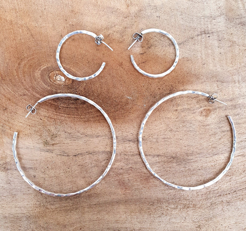 Elegant Silver Hoops / Hammered / Silver Hoops / Ethnic Boho Classic XL Bohemian Marriage Bridal Jewelry Hippie Hiphop Festival