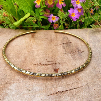 Floral Design Choker Brass Necklace / Rustic / Gypsy / Lightweight / Boho / Tribal / Hippie / Rustic / Vegan / Aztec