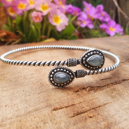 Silver Arm Bracelet Labradorite / Tribal / Spiral / Boho / Bangle/ Ethnic / Rustic / Bohemian / Hippie / Gypsy / Psy / Adjustable