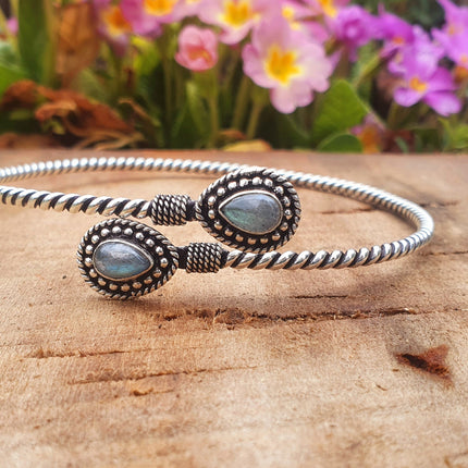 Silver Arm Bracelet Labradorite / Tribal / Spiral / Boho / Bangle/ Ethnic / Rustic / Bohemian / Hippie / Gypsy / Psy / Adjustable