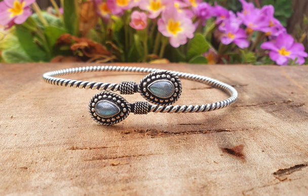 Silver Arm Bracelet Labradorite / Tribal / Spiral / Boho / Bangle/ Ethnic / Rustic / Bohemian / Hippie / Gypsy / Psy / Adjustable