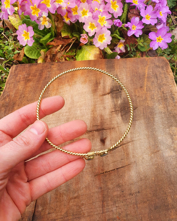 Golden Arm Bracelet Brass & Labradorite / Tribal / Spiral / Boho / Bangle/ Ethnic / Rustic / Bohemian / Hippie / Gypsy / Psy / Adjustable