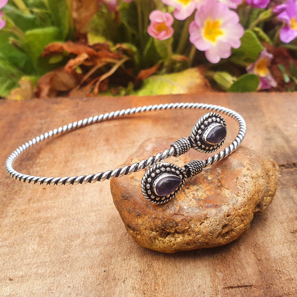 Silver Arm Bracelet Amethyst / Tribal / Spiral / Boho / Bangle/ Ethnic / Rustic / Bohemian / Hippie / Gypsy / Psy / Adjustable