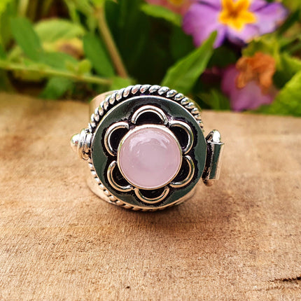 Silver Poison Ring / Rose Quartz / Alchemy / Locket Ring / Boho / Bohemian / Rustic / Tribal / Gypsy / Festival / Healing / Festival