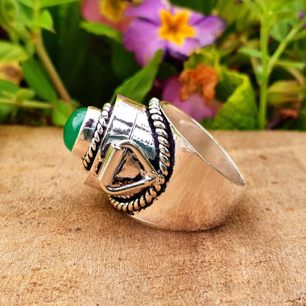 Silver Poison Ring / Green Onyx / Alchemy / Locket Ring / Boho / Bohemian / Rustic / Tribal / Gypsy / Festival / Healing / Festival 