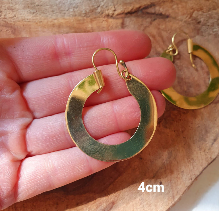 Wide Flat Gold Hoops / Funky Gold Hoop Earrings / Ethnic Boho Classic XL Bohemian Chic Gold Gypsy Spiral Hippie Hiphop Festival