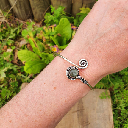 Silver Bracelet & Labradorite / Brass / Adjustable / Spiral / Ethnic / Rustic / Bohemian / Boho / 