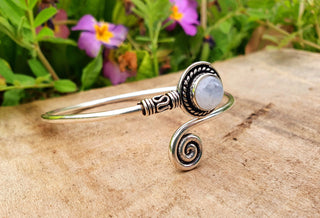 Silver Bracelet & Moonstone / Brass / Adjustable / Spiral / Ethnic / Rustic / Bohemian / Boho /