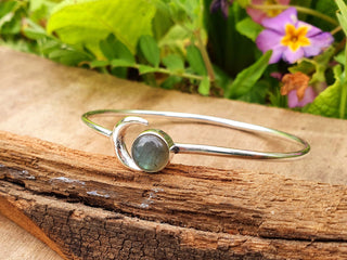 Silver Moon Bracelet / Bangle / Labradorite / Boho / Hippie / Gypsy / Galaxy / Solar System / 