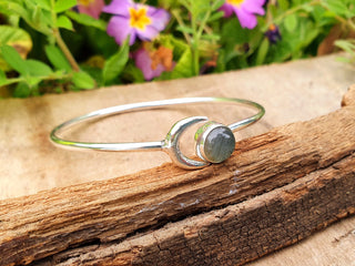 Silver Moon Bracelet / Bangle / Labradorite / Boho / Hippie / Gypsy / Galaxy / Solar System / 