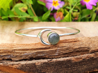 Silver Moon Bracelet / Bangle / Labradorite / Boho / Hippie / Gypsy / Galaxy / Solar System / 
