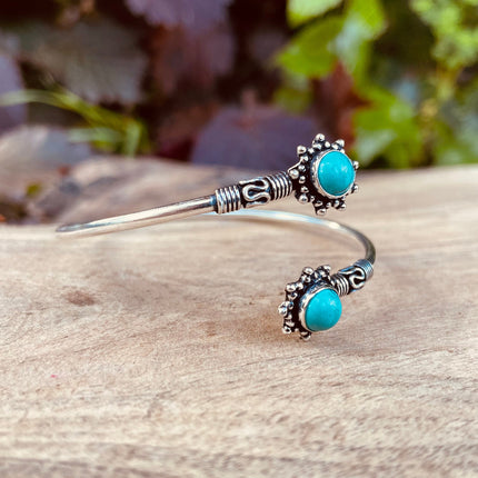 Turquoise Bali Boho Silver Bracelet / Bangle / Ethnic / Rustic / Bohemian / Hippie / Gypsy / Psy / Adjustable