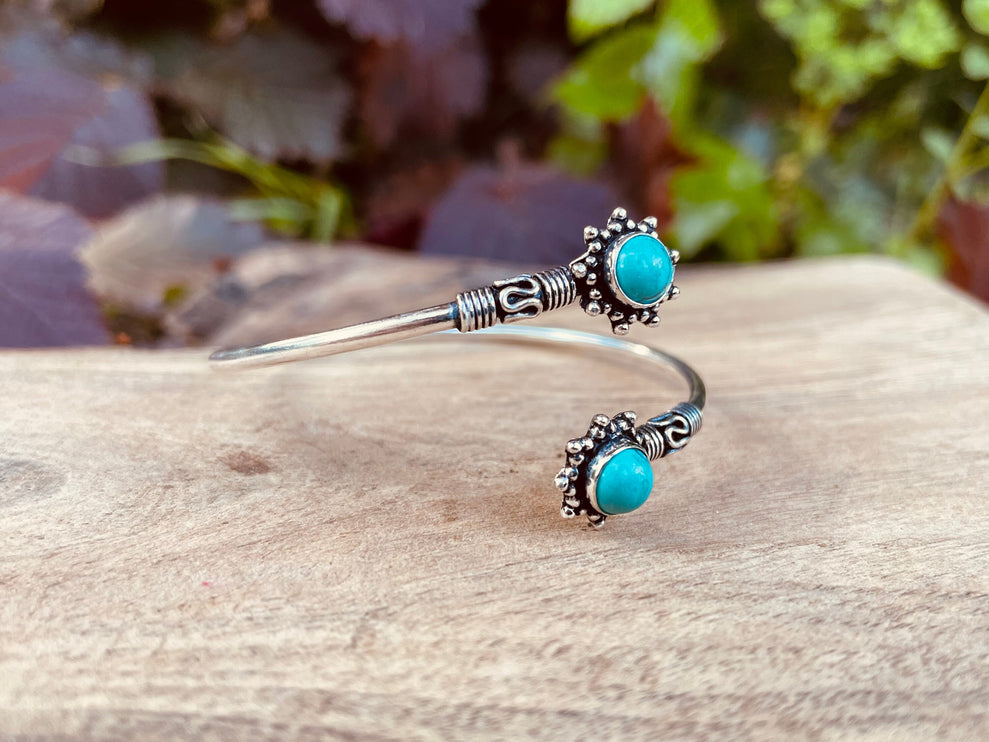 Turquoise Bali Boho Silver Bracelet / Bangle / Ethnic / Rustic / Bohemian / Hippie / Gypsy / Psy / Adjustable