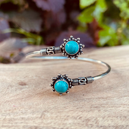 Turquoise Bali Boho Silver Bracelet / Bangle / Ethnic / Rustic / Bohemian / Hippie / Gypsy / Psy / Adjustable