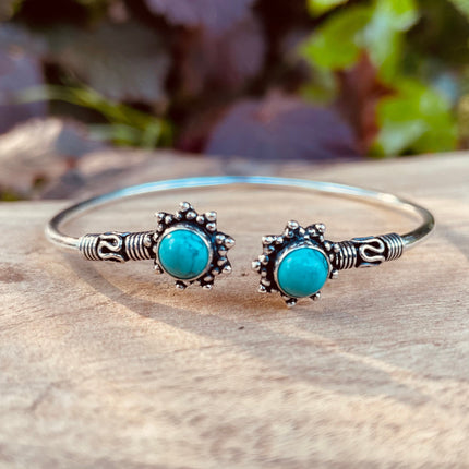 Turquoise Bali Boho Silver Bracelet / Bangle / Ethnic / Rustic / Bohemian / Hippie / Gypsy / Psy / Adjustable