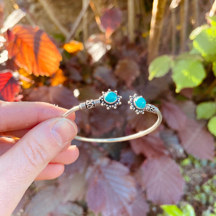 Turquoise Bali Boho Silver Bracelet / Bangle / Ethnic / Rustic / Bohemian / Hippie / Gypsy / Psy / Adjustable