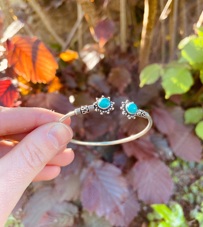 Turquoise Bali Boho Silver Bracelet / Bangle / Ethnic / Rustic / Bohemian / Hippie / Gypsy / Psy / Adjustable