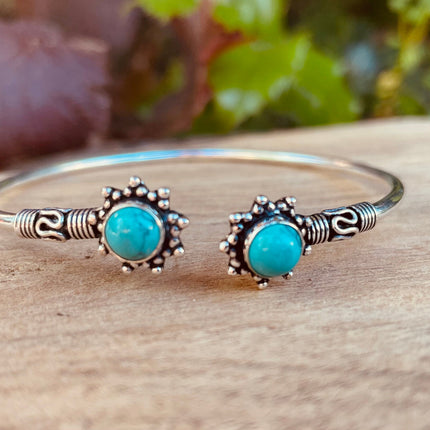 Turquoise Bali Boho Silver Bracelet / Bangle / Ethnic / Rustic / Bohemian / Hippie / Gypsy / Psy / Adjustable